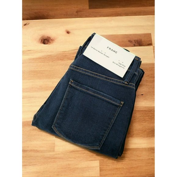 NWT FRAME Jeans Le Sylvie High-Rise Slender Straight-fit Size 24 Dark Wash Denim